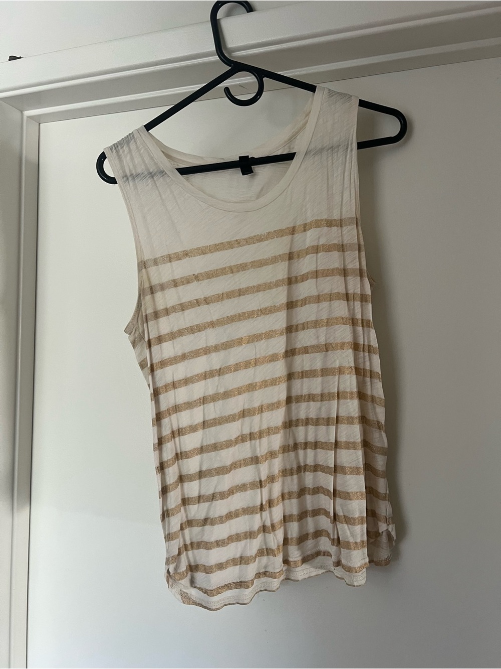 J. Crew Cream Tank with Gold Stripes